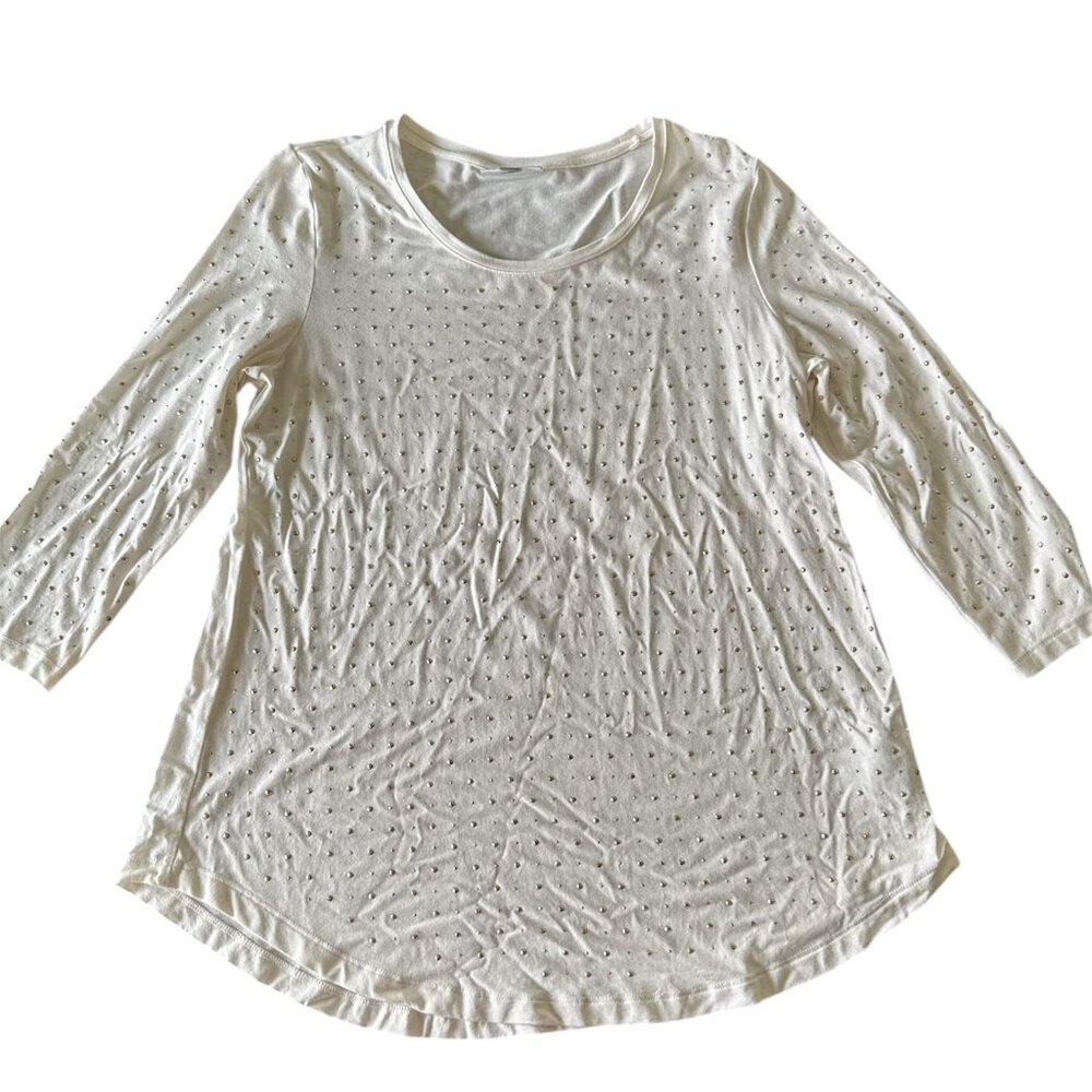 🔥 4 for $20 DEAL 🔥JM Collection Women’s White Studded Top Size S 3/4 - Picture 2 of 12